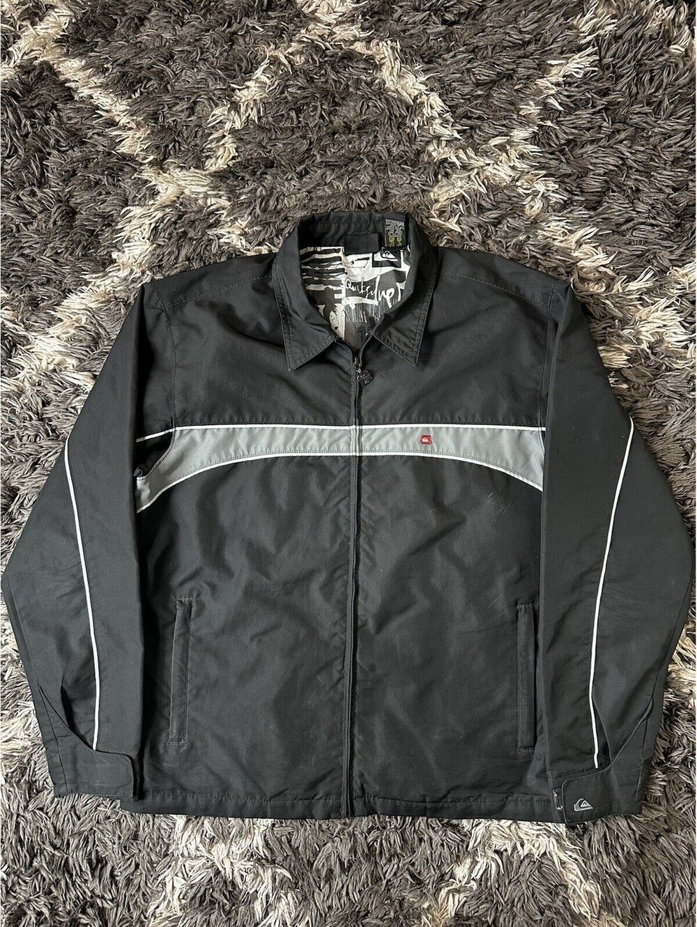 Quiksilver Mens Medium Black Full Zip Boardriding Co Casual Jacket Outerwear